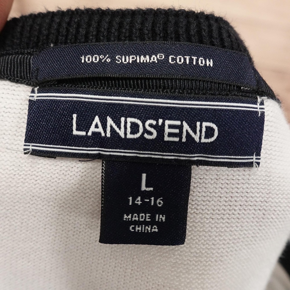 Lands' End T-Shirt Womens L Black White Striped Crew Neck Short Sleeve Knit Top - Picture 5 of 7